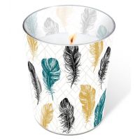 Candle in a glass - Coloured feathers